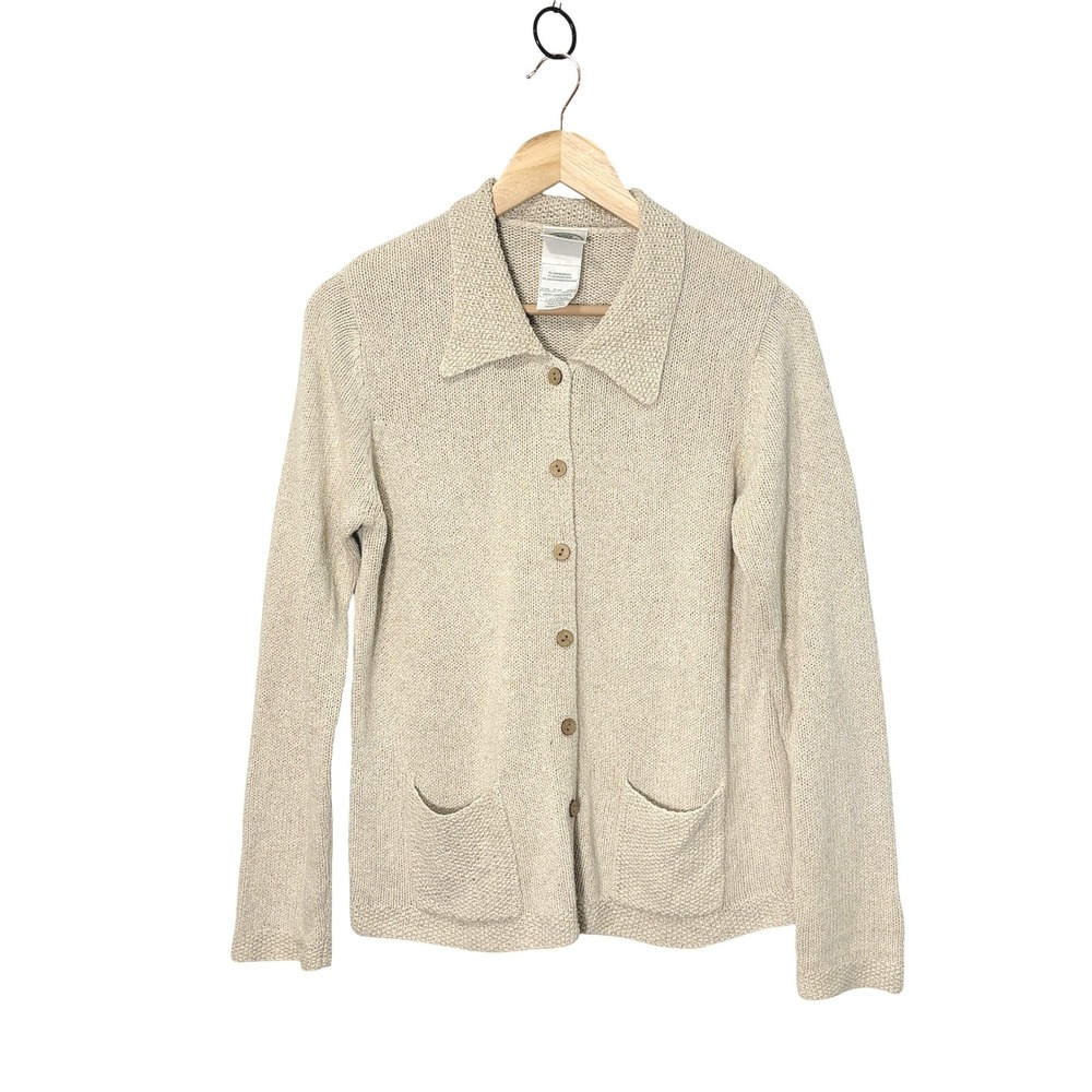 Laura Ashley Womens Silk Linen Cardigan Size M Collared Button Coastal‎ Cottage